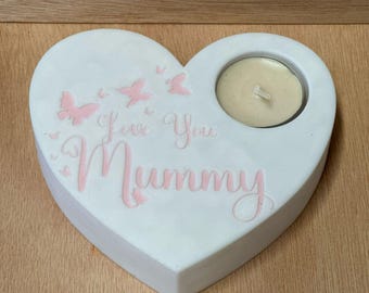 Love You Mummy Candle Holder — 3D Printed Minimalist Decor, Sentimental Gift for Mum, PLA Modern Accent