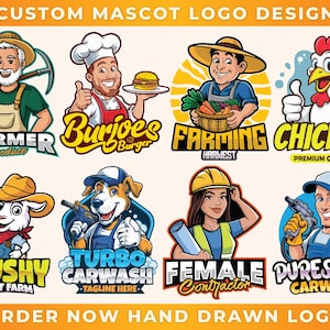 Custom Mascot Logo Design, Hand Drawn Mascot Logo, Professional Company Logo Maker, Character Portrait Logo, Modern Graphic Logo Creator
