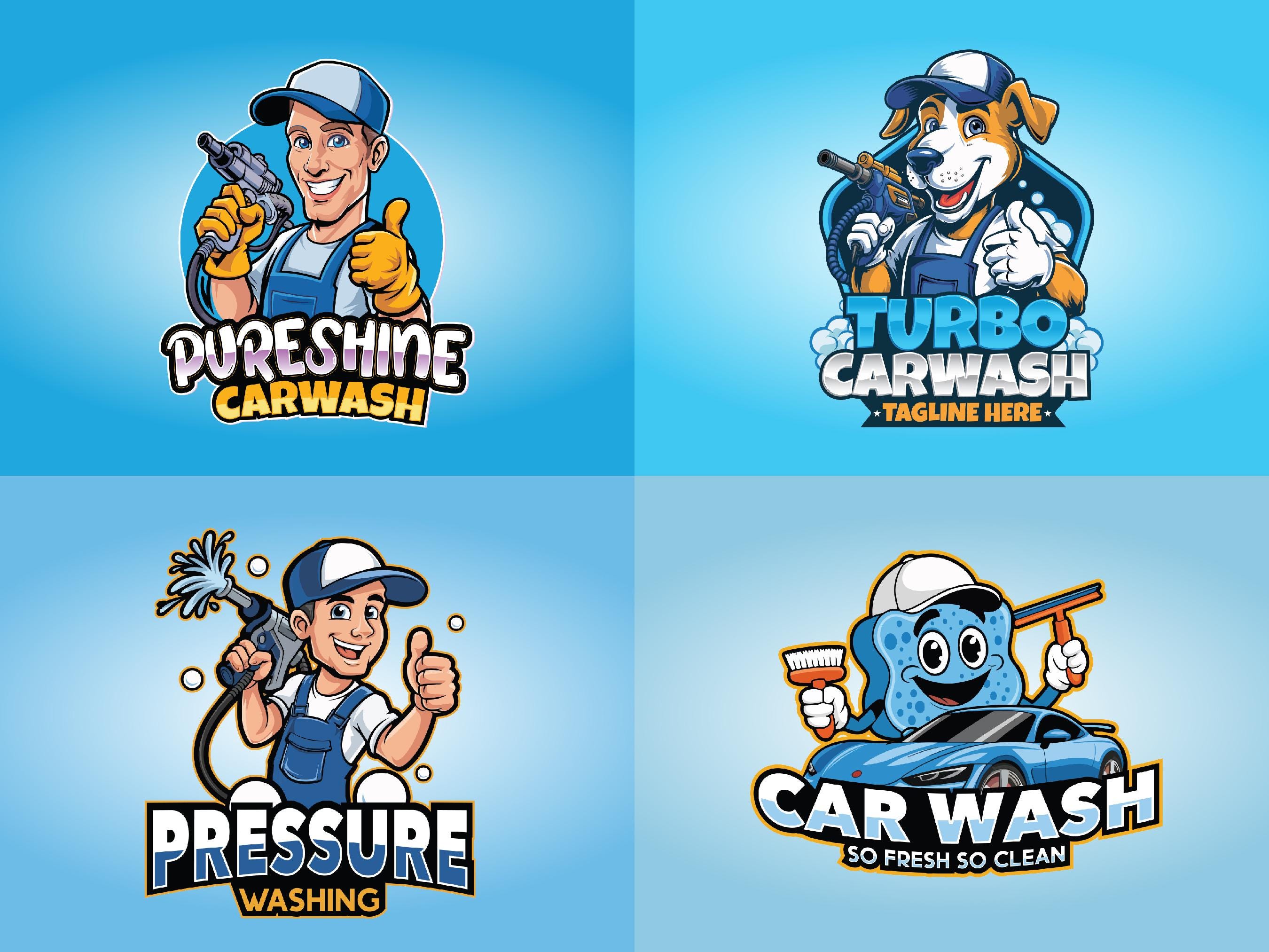 Car Wash Mascot Logo Design, Custom Hand Drawn Mascot Logo, Professional Logo Maker, Character Portrait Logo, Custom Detailing Service Logo