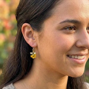 Honeycomb Bee Earrings: Hypoallergenic Plastic Hook, Lightweight