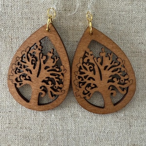 Hypoallergenic Wooden Tree Earrings: Plastic Hook, Nickel-Free