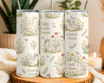 Diseño floral vintage con frases de gansos para vaso de 20 oz, humor de gansos, PNG de ganso divertido, diseño de sublimación, PNG de vaso, descarga digital.