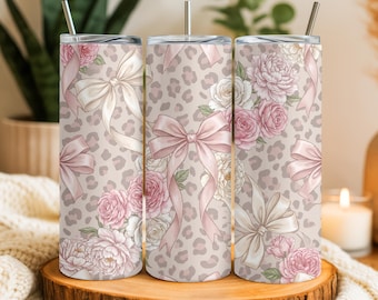 Diseño PNG de vaso térmico con lazo floral, vaso térmico delgado de 20 oz para sublimación, diseño de vaso térmico con lazo, diseño PNG de vaso térmico floral, descarga digital PNG con diseño de lazo