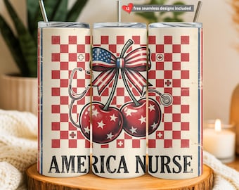 America Nurse Tumbler Wrap, 20oz Skinny Tumbler Sublimation, Nurse Tumbler, American Nurse, 4th of july png Patriotic Nurse Digital Download