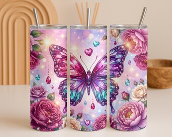 Bicchiere a farfalla da 20 once, farfalla gioiello, farfalla PNG, design a sublimazione, bicchiere PNG, SOLO DIGITALE (download digitale)