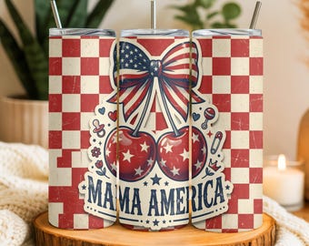Envoltura para vaso Mama America, vaso delgado de 20 oz con sublimación, Mama Tumbler Png, Coquette USA Png, descarga digital para el 4 de julio