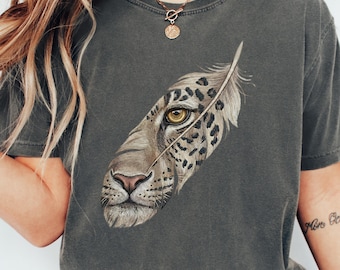 Pluma de leopardo PNG, Arte de animales salvajes PNG, Ilustración de pluma de cara de leopardo, Sublimación PNG, Diseño de camiseta de moda PNG DESCARGA DIGITAL