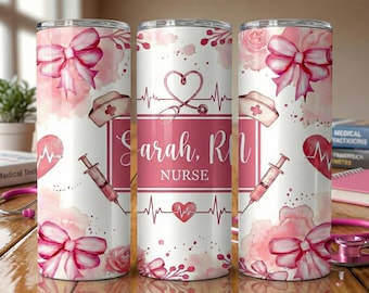 Regalo para enfermera: Vaso térmico delgado de 20 oz con diseño para sublimación. Descarga digital instantánea en formato PNG (solo digital). Diseño de vaso personalizado.