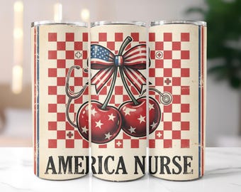 Vaso térmico de enfermera estadounidense, vaso térmico delgado de 20 oz con sublimación, vaso térmico de enfermera PNG, Coquette USA PNG 4 de julio PNG Descarga digital