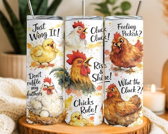 Frases divertidas sobre pollos, vaso térmico de 20 oz, vaso térmico delgado, vaso térmico divertido de granja, vaso térmico de granja, diseño de sublimación, vaso térmico PNG, descarga digital