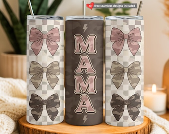 Envoltura para vaso Mama con estampado retro de camuflaje color moca ruborizado, vaso delgado de 20 oz (sublimación), envoltura para vaso con lazo, vaso Mama PNG, descarga digital