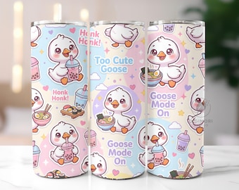 Diseño Kawaii de ganso para vaso de 20 oz, vaso delgado, humor de ganso, PNG de ganso divertido, diseño de sublimación, PNG de vaso, descarga digital.