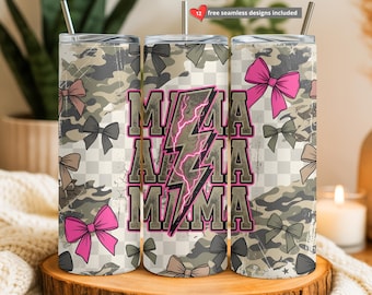 Envoltura para vaso Mama Electric Camo Checker, vaso delgado de 20 oz con sublimación, envoltura para vaso con lazo, imagen PNG de vaso Mama, descarga digital