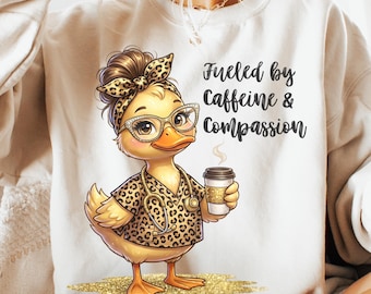 Impulsado por la cafeína y la compasión. Enfermera ganso PNG, Enfermera ganso PNG divertida, Regalo humorístico para enfermeras, Enfermera PNG, Regalo para enfermera (Descarga digital)