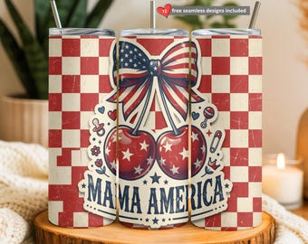 Vaso térmico Mama America, vaso térmico delgado de 20 oz con sublimación, vaso térmico Mama PNG, American Mama Coquette USA PNG, descarga digital PNG del 4 de julio