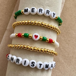 Christmas Beaded Friendship Bracelet, Christmas Family Dinner Bracelet, Personalized Christmas Gift Bracelet, Custom Name Christmas Bracelet