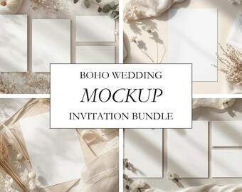 Boho Wedding Invitation Mockup Bundle – Canva Editable Flat Lay Mockups