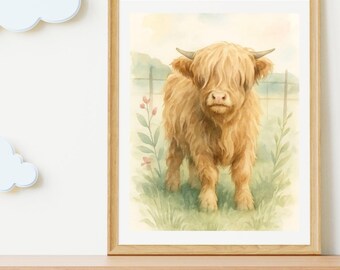 Instant Digital Download Baby Highland Cow Art Print
