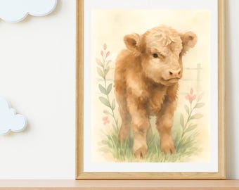 Baby Highland Cow Digital Print for Home, Nursery, Office