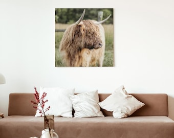 Rustic Highland Cow Canvas Wall Art Farmhouse Decor, Scottish Highland Cattle Print