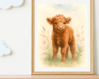 Baby Highland Cow Digital Art Instant Download