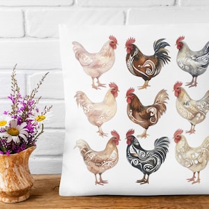 Charming Chicken Print Pillow, Farmhouse Decor, Cute Throw Pillow for Country Style Home, Gift for Animal Lovers, Chicken Lovers Decor,