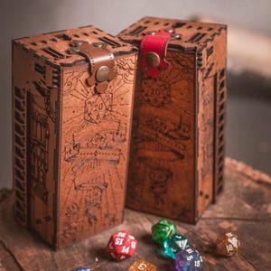 DnD Fantasy Dice Tower and Tray with Leather Mat. Foldable Dice Tower for RPGs, War Games. Medieval Castle Themed Transformable Dice Tower. image 11