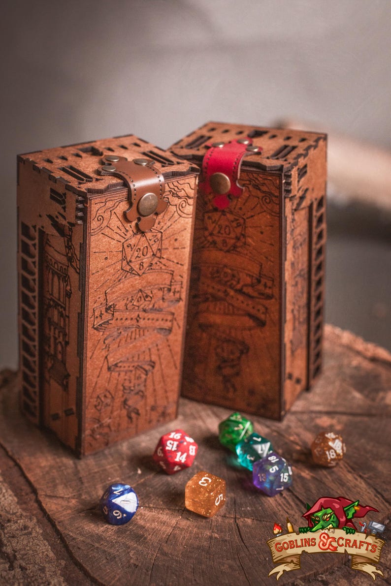 DnD Fantasy Dice Tower and Tray with Leather Mat. Foldable Dice Tower for RPGs, War Games. Medieval Castle Themed Transformable Dice Tower. image 11