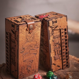 DnD Fantasy Dice Tower and Tray with Leather Mat. Foldable Dice Tower for RPGs, War Games. Medieval Castle Themed Transformable Dice Tower. image 13