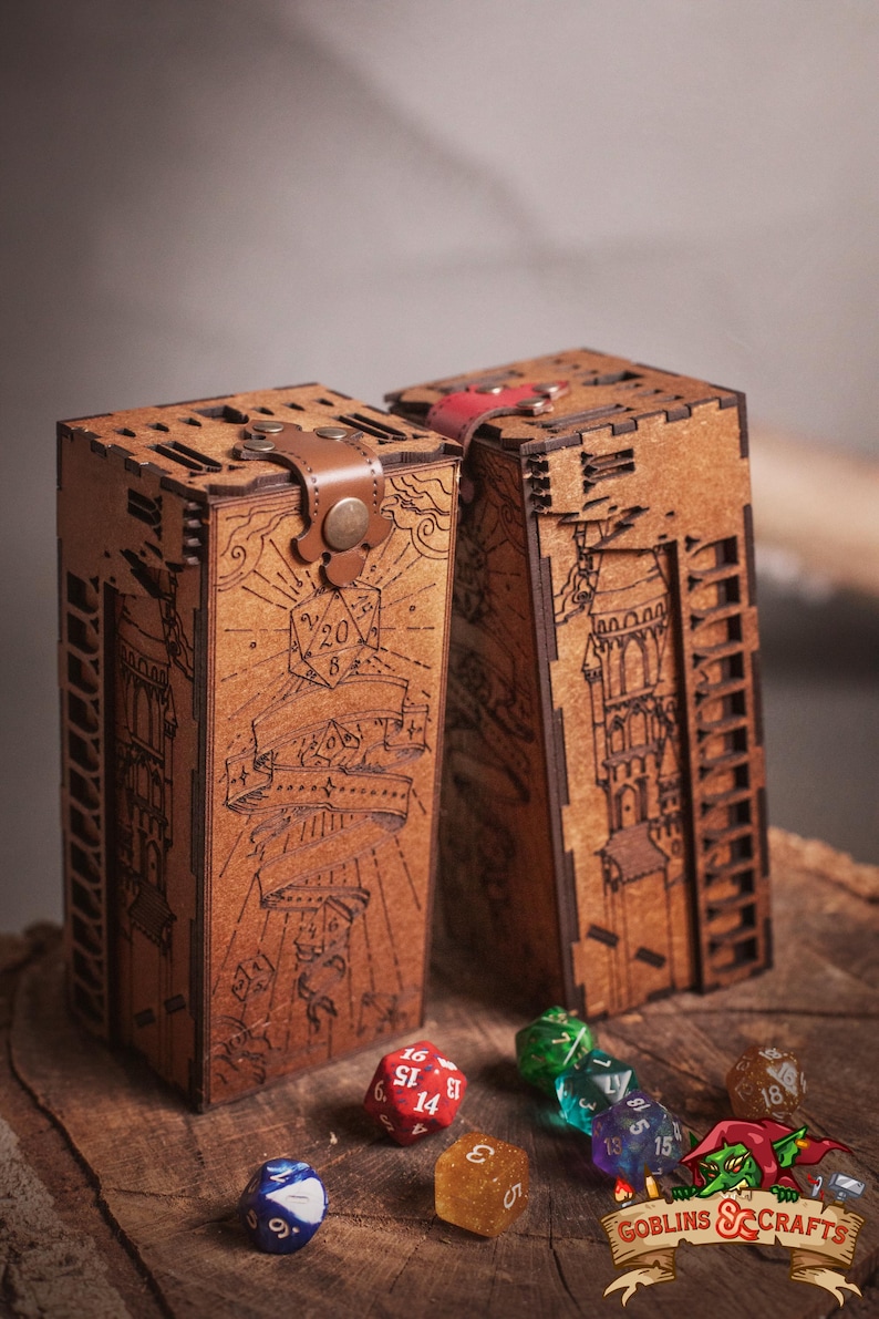 DnD Fantasy Dice Tower and Tray with Leather Mat. Foldable Dice Tower for RPGs, War Games. Medieval Castle Themed Transformable Dice Tower. image 13