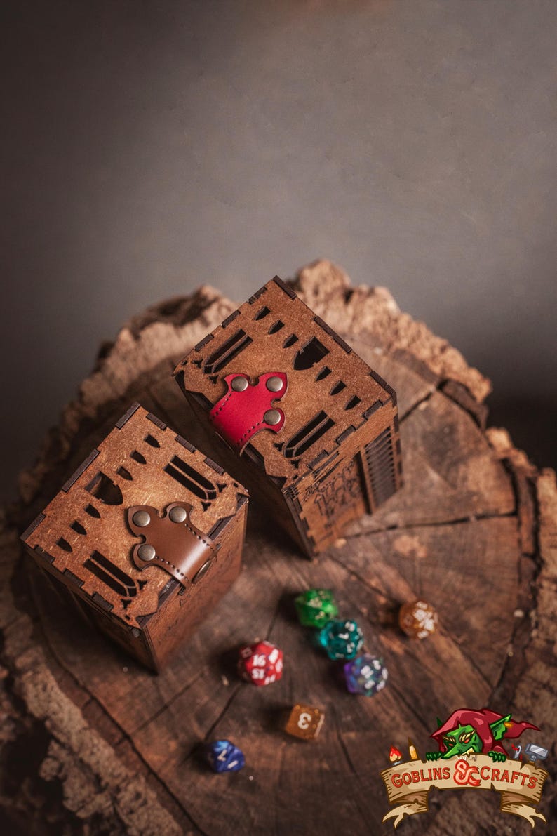 DnD Fantasy Dice Tower and Tray with Leather Mat. Foldable Dice Tower for RPGs, War Games. Medieval Castle Themed Transformable Dice Tower. image 12