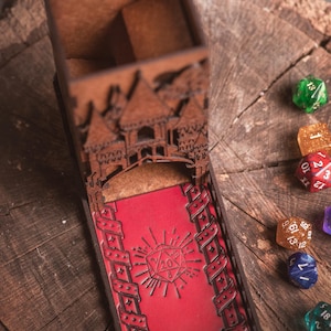 DnD Fantasy Dice Tower and Tray with Leather Mat. Foldable Dice Tower for RPGs, War Games. Medieval Castle Themed Transformable Dice Tower. image 3