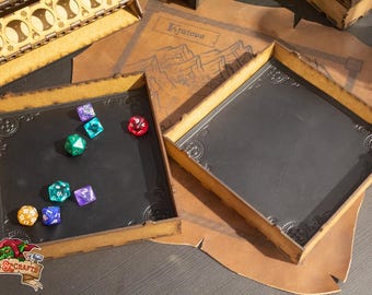 Simple Dice Rolling Tray with Black Leather mat. Perfect for D&D and Board Games. Basic Dnd says tray.