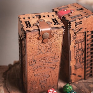 DnD Fantasy Dice Tower and Tray with Leather Mat. Foldable Dice Tower for RPGs, War Games. Medieval Castle Themed Transformable Dice Tower. image 14