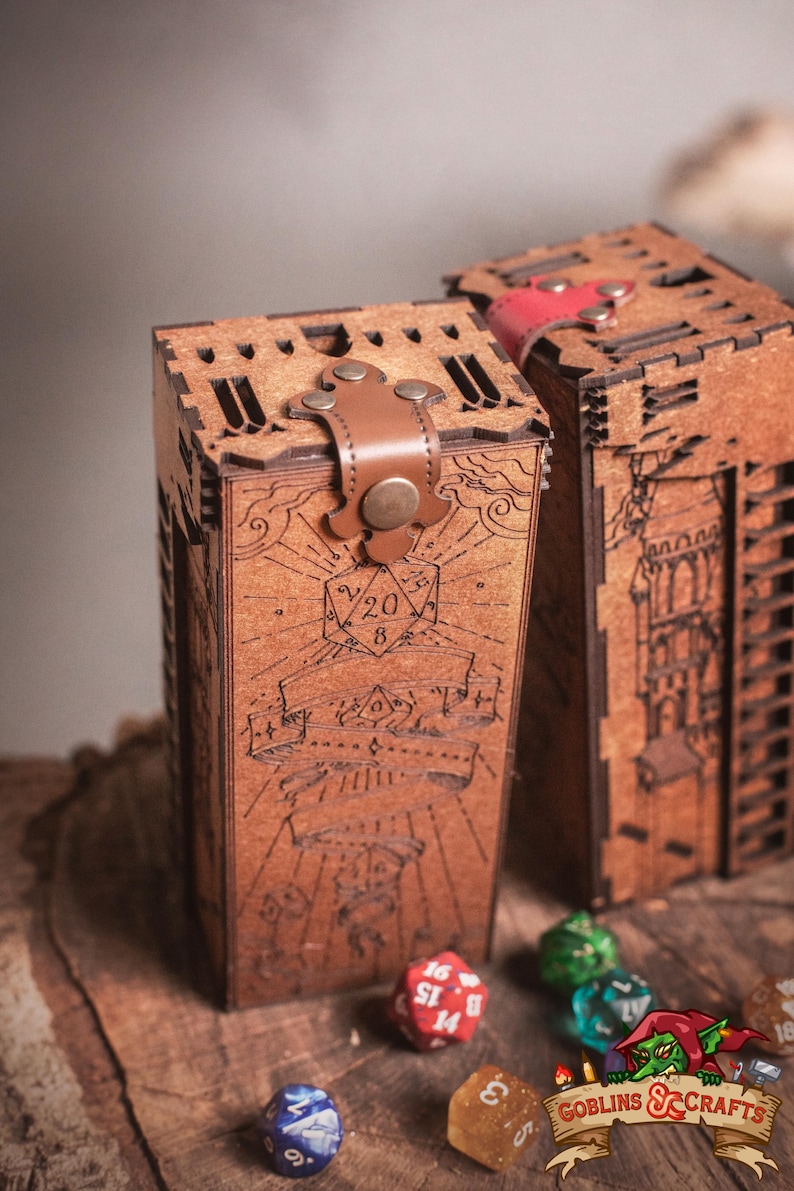 DnD Fantasy Dice Tower and Tray with Leather Mat. Foldable Dice Tower for RPGs, War Games. Medieval Castle Themed Transformable Dice Tower. image 14