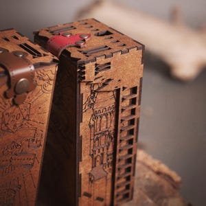 DnD Fantasy Dice Tower and Tray with Leather Mat. Foldable Dice Tower for RPGs, War Games. Medieval Castle Themed Transformable Dice Tower. image 15