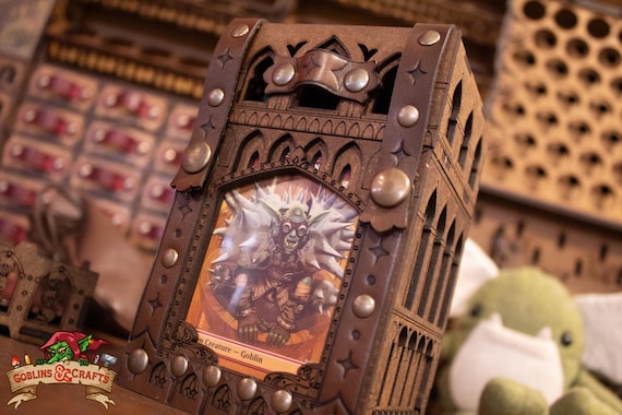 MtG deck box for collectible card games, Commander, DnD spell cards, Lorcana, Onepiece, Pokémon, and other games. Dice and counter drawer.