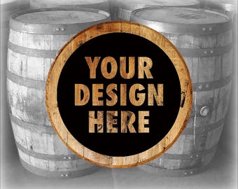 Full Custom Design Whiskey Barrel Head | Personalized Gift Oak Barrel Head Rustic Home Decor - Custom Logo