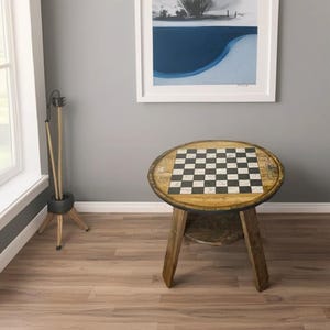 Rustic Chess Board Game Table: Ebony Wood End Table