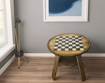 Rustic Chess Board Game Table: Ebony Wood End Table