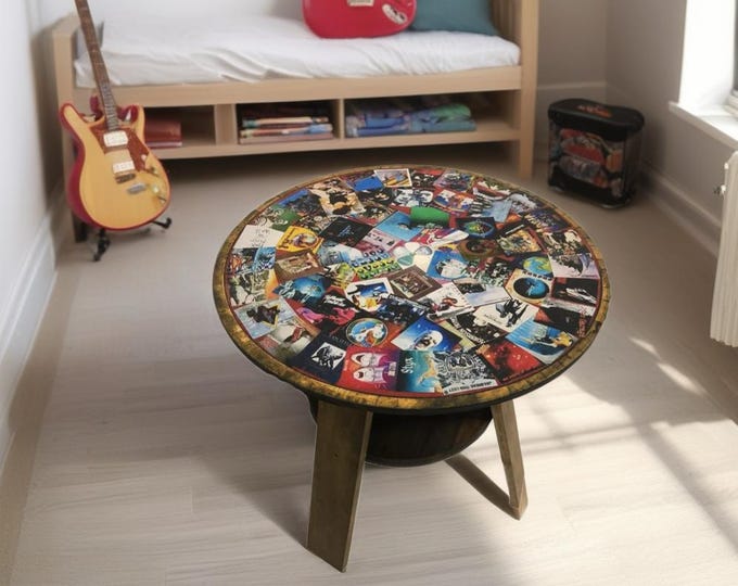 Classic Rock Album Cover Art End Table: Man Cave Coffee Table