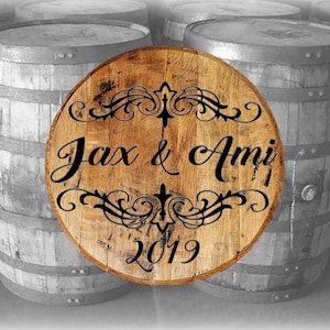 Personalized Whiskey Barrel Bar Sign, Living Room Wall Hanging, Rustic Sign Whiskey Bourbon Barrel Head