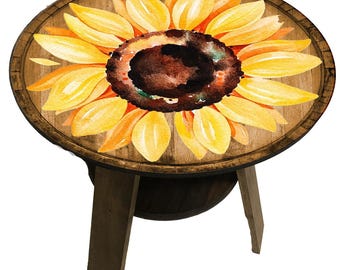 Sunflower Table | Sunflower Decor Coffee Table | Farm House Table | Modern Wood Table Gift for Her