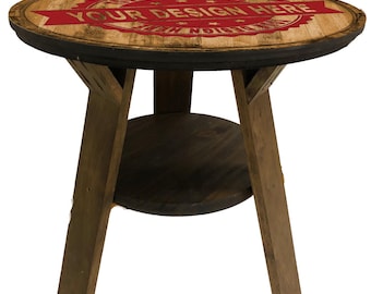 Personalized Whiskey Barrel Table, Custom Image or Logo Table, Rustic Home Decor