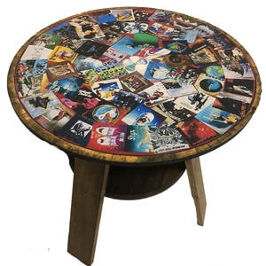 Classic Rock Art End Table | Album Cover Art Rock and Roll Albums Side Table | Man Cave Furniture Unique Coffee Table