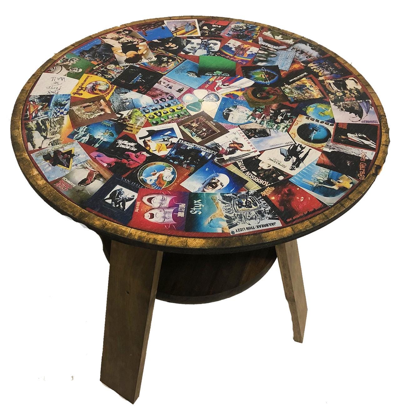 Classic Rock Art End Table | Album Cover Art Rock and Roll Albums Side Table | Man Cave Furniture Unique Coffee Table