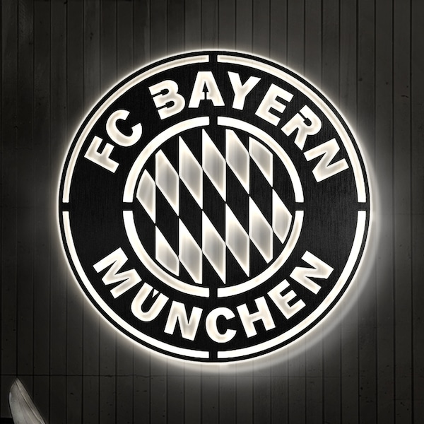 FC Bayern München Emblem Metall Led Schild beleuchtet, Bayern München Emblem Wanddekor Led Licht, Bayern München Logo