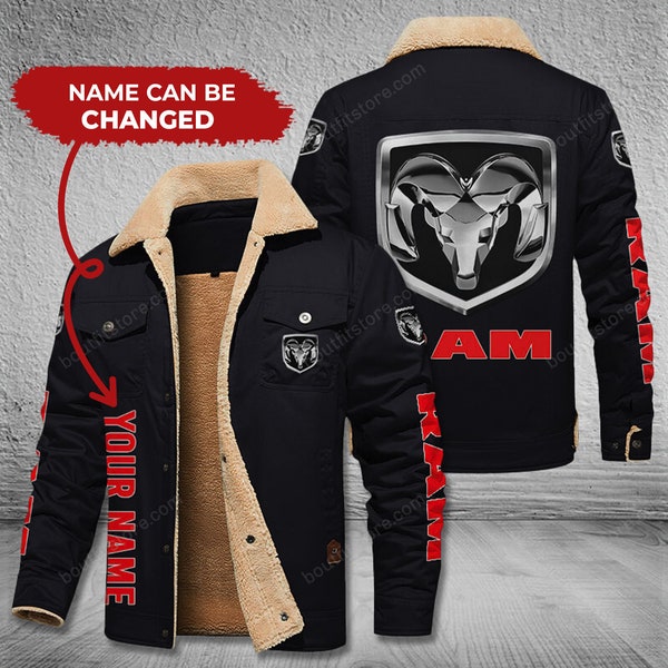 Personalized Ram V2 Truck Jacket, Cargo Fleece Lined Cotton Jacket, Vintage Style, Ram Truck logo, Ram Truck Jacket, Racing Jacket