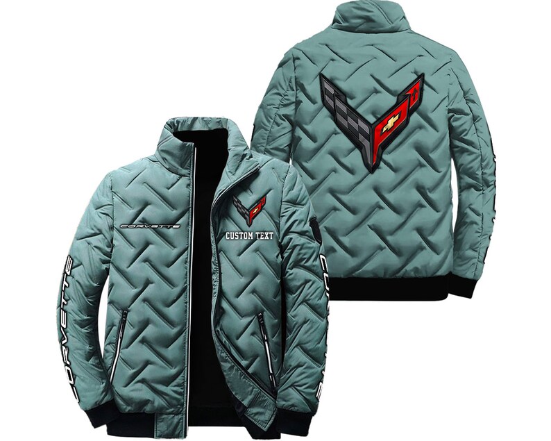 Veste légère personnalisée à col montant Corvette C8, style vintage, nom à personnaliser, modèle de voiture ou de moto personnalisé Green | A647-G