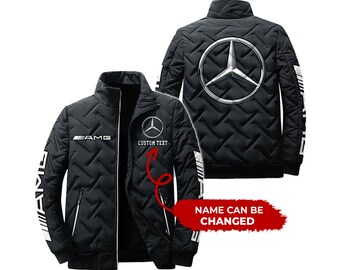 Veste légère personnalisée Mercedes AMG à col montant, style vintage, nom à personnaliser, modèle de voiture ou de moto personnalisé